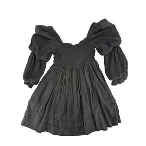 Matisse Soul Gray Puff Sleeve Smocked Back Tiered Mini Dress Womens Baby Doll